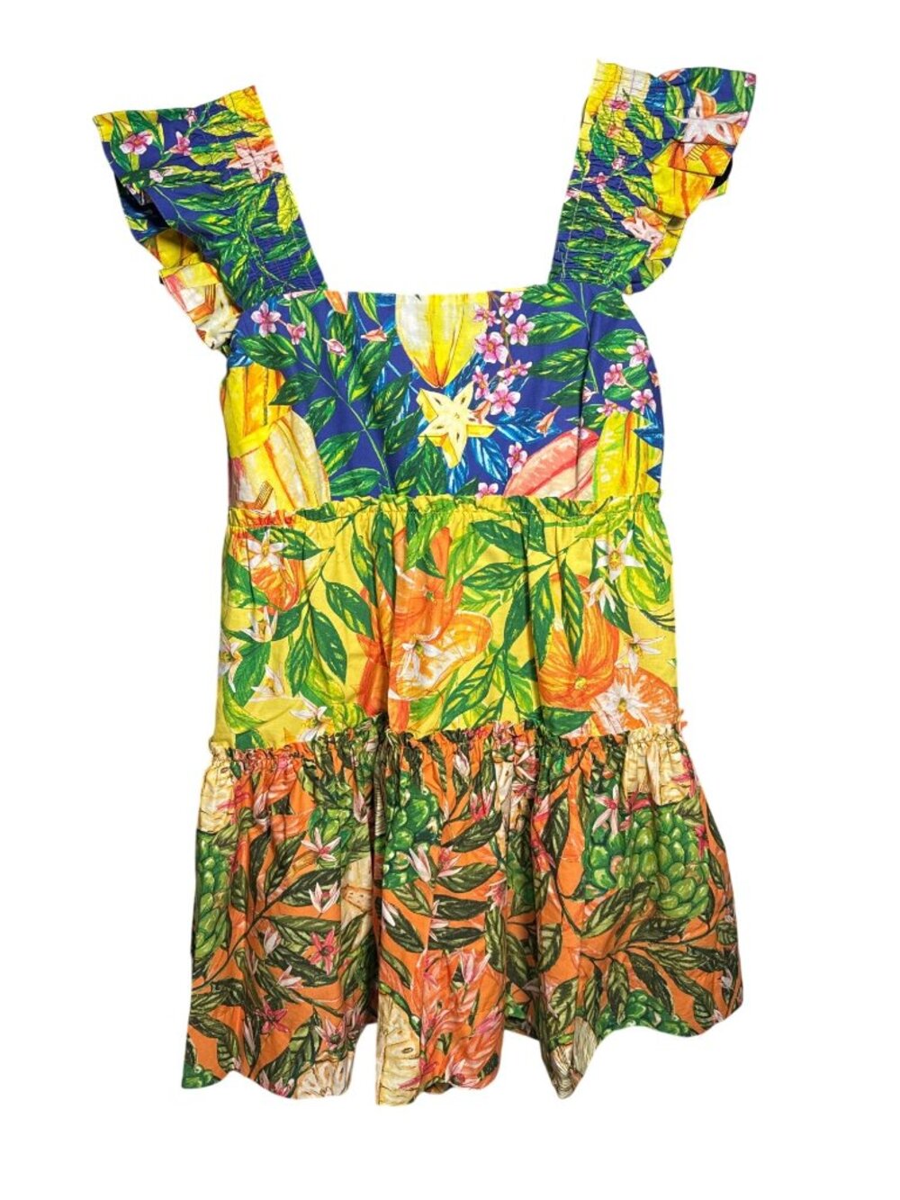 NWT FARM Rio Caipirinha Tropical Tiered Cotton Mini Dress S MSRP $165